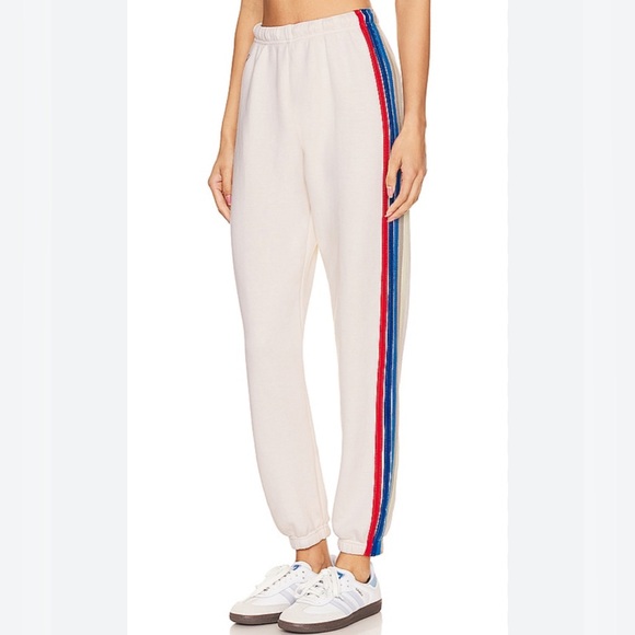 Aviator Nation 5 Stripe White Sweat Pant Joggers - Picture 10 of 11